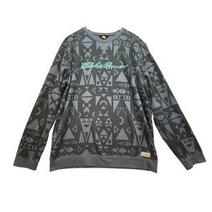 Eddie Bauer Mens Pullover Sweatshirt Size L Tall Navy Geometric Casual Crew Neck